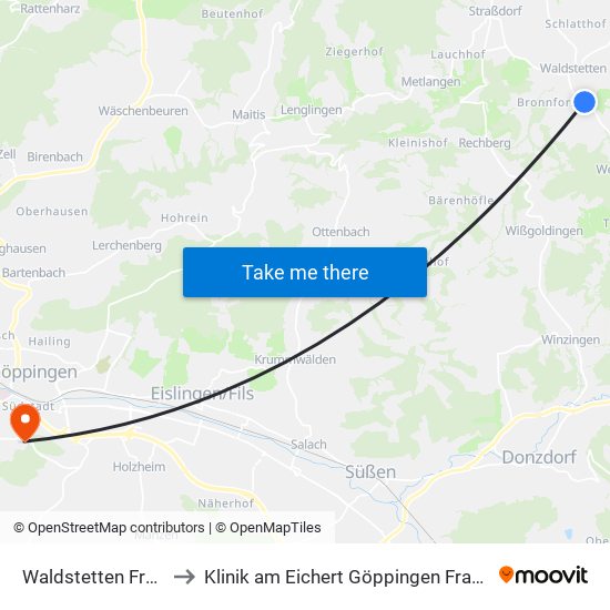 Waldstetten Freibad to Klinik am Eichert Göppingen Frauenklinik map