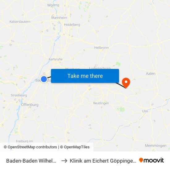 Baden-Baden Wilhelm-Drapp-Str to Klinik am Eichert Göppingen Frauenklinik map