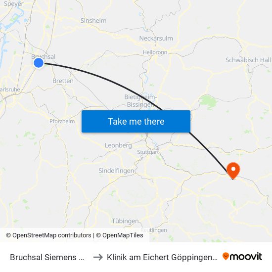 Bruchsal Siemens Wohnheim to Klinik am Eichert Göppingen Frauenklinik map