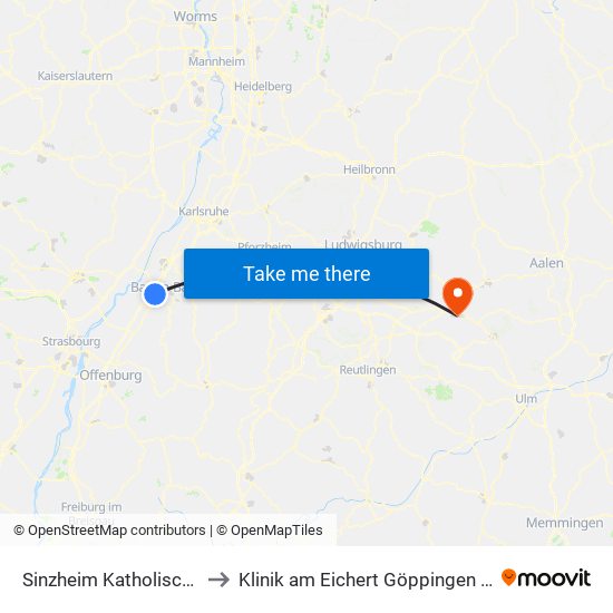 Sinzheim Katholische Kirche to Klinik am Eichert Göppingen Frauenklinik map