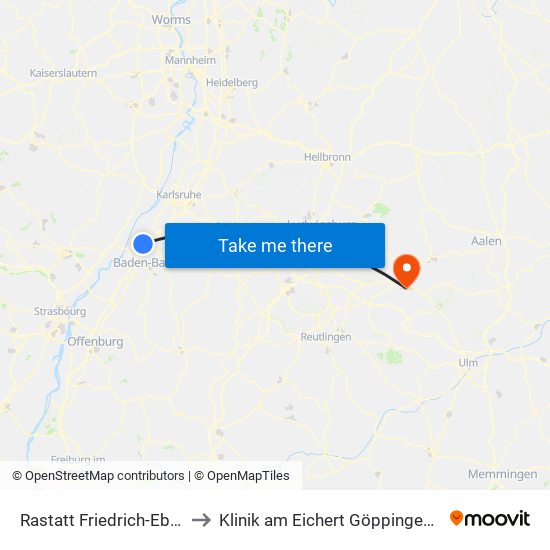 Rastatt Friedrich-Ebert-Straße to Klinik am Eichert Göppingen Frauenklinik map
