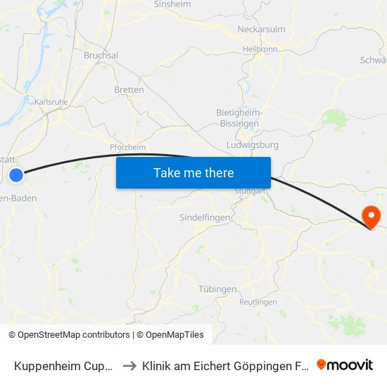 Kuppenheim Cuppamare to Klinik am Eichert Göppingen Frauenklinik map