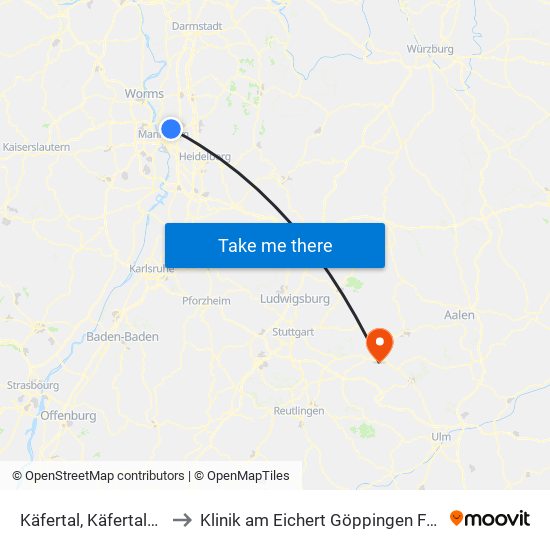 Käfertal, Käfertaler Wald to Klinik am Eichert Göppingen Frauenklinik map