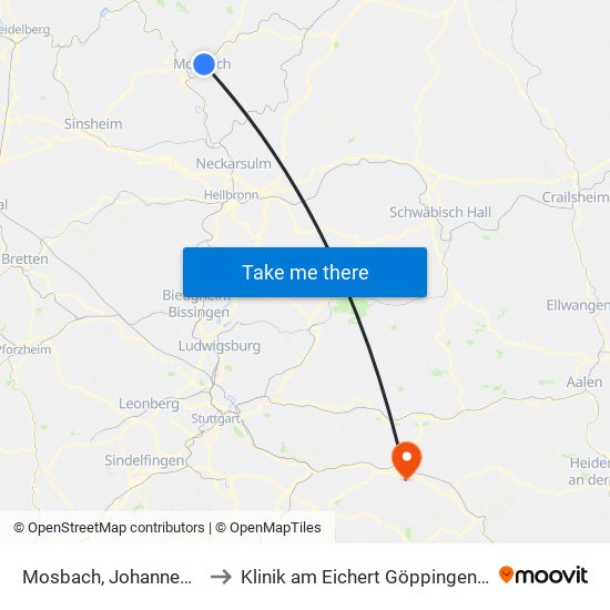 Mosbach, Johannes-Diakonie to Klinik am Eichert Göppingen Frauenklinik map