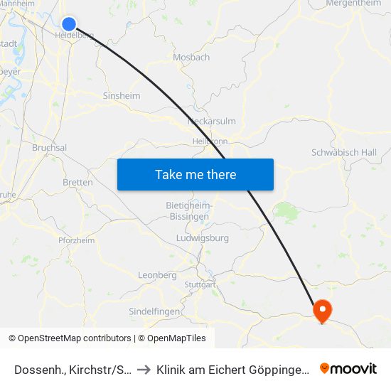 Dossenh., Kirchstr/Schlüsselw to Klinik am Eichert Göppingen Frauenklinik map