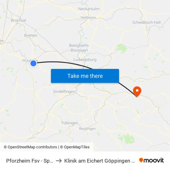 Pforzheim Fsv - Sportplatz to Klinik am Eichert Göppingen Frauenklinik map