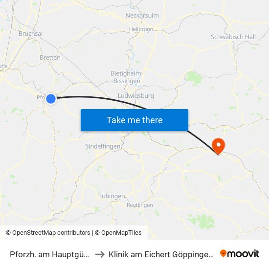 Pforzh. am Hauptgüterbahnhof to Klinik am Eichert Göppingen Frauenklinik map