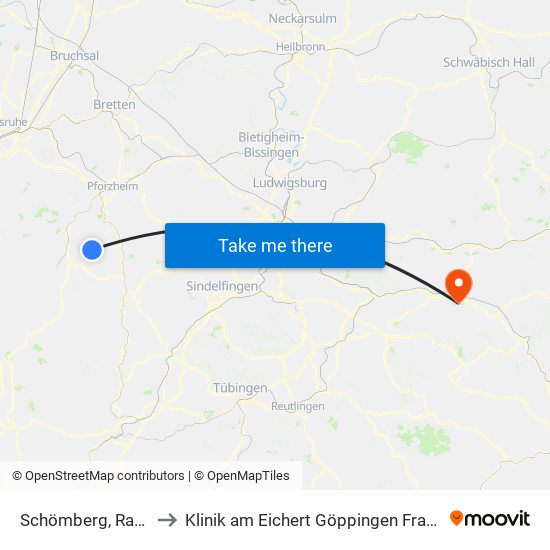 Schömberg, Rathaus to Klinik am Eichert Göppingen Frauenklinik map