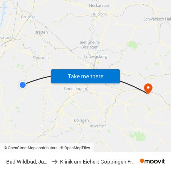 Bad Wildbad, Jahnweg to Klinik am Eichert Göppingen Frauenklinik map