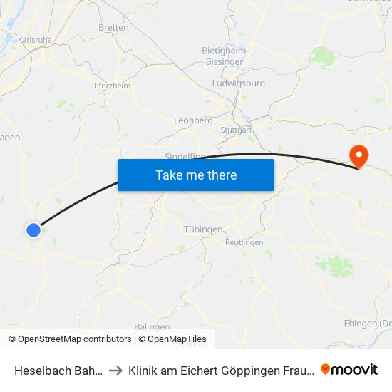 Heselbach Bahnhof to Klinik am Eichert Göppingen Frauenklinik map