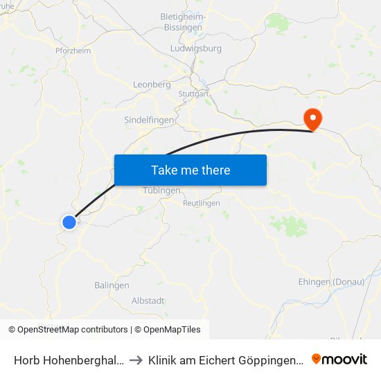 Horb Hohenberghalle Bstg 2 to Klinik am Eichert Göppingen Frauenklinik map