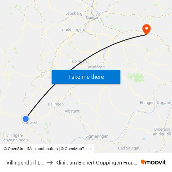 Villingendorf Linde to Klinik am Eichert Göppingen Frauenklinik map