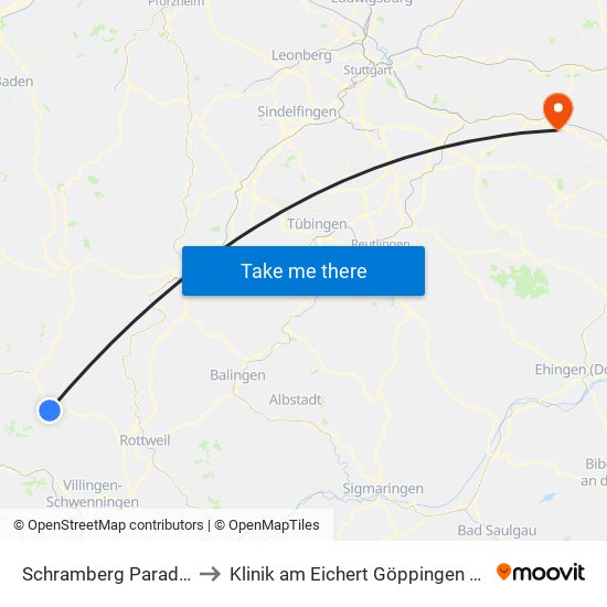 Schramberg Paradiesplatz to Klinik am Eichert Göppingen Frauenklinik map