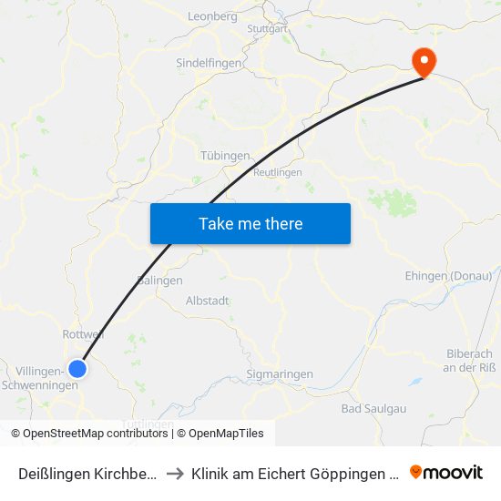 Deißlingen Kirchbergstraße to Klinik am Eichert Göppingen Frauenklinik map