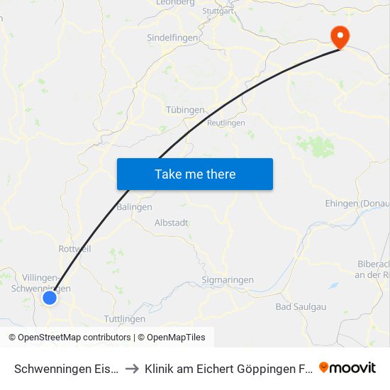 Schwenningen Eisstadion to Klinik am Eichert Göppingen Frauenklinik map