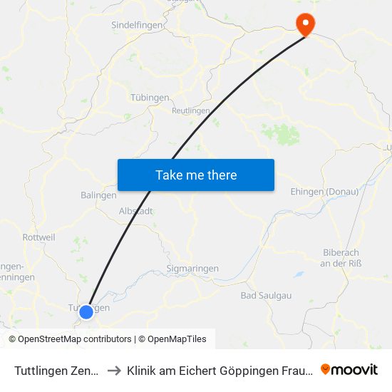 Tuttlingen Zentrum to Klinik am Eichert Göppingen Frauenklinik map