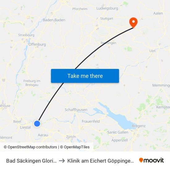 Bad Säckingen Gloria-Theater to Klinik am Eichert Göppingen Frauenklinik map
