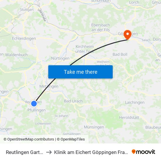 Reutlingen Gartentor to Klinik am Eichert Göppingen Frauenklinik map