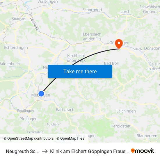 Neugreuth Schule to Klinik am Eichert Göppingen Frauenklinik map