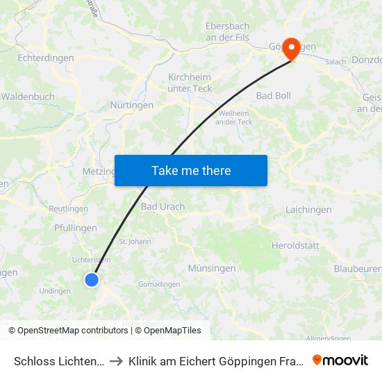Schloss Lichtenstein to Klinik am Eichert Göppingen Frauenklinik map
