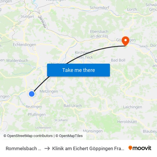 Rommelsbach Nord to Klinik am Eichert Göppingen Frauenklinik map