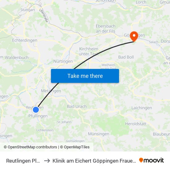 Reutlingen Planie to Klinik am Eichert Göppingen Frauenklinik map