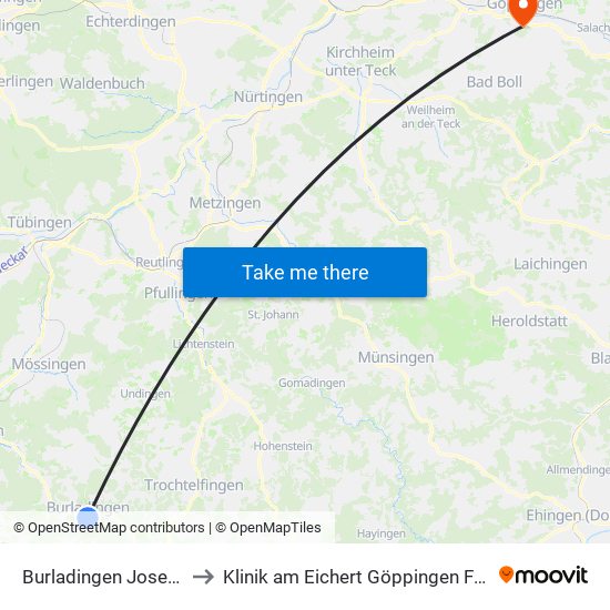 Burladingen Josengasse to Klinik am Eichert Göppingen Frauenklinik map