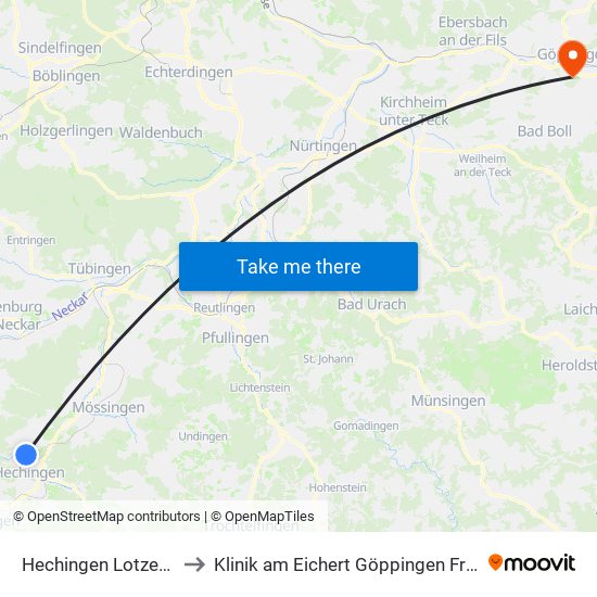 Hechingen Lotzenäcker to Klinik am Eichert Göppingen Frauenklinik map