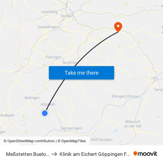 Meßstetten Bueloch Ksk to Klinik am Eichert Göppingen Frauenklinik map