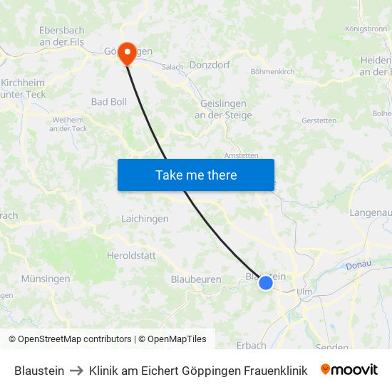 Blaustein to Klinik am Eichert Göppingen Frauenklinik map