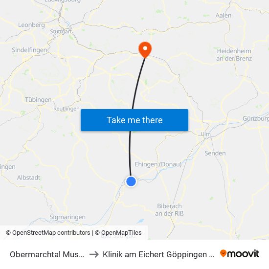 Obermarchtal Musikerheim to Klinik am Eichert Göppingen Frauenklinik map