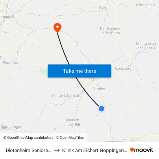 Dietenheim Seniorenzentrum to Klinik am Eichert Göppingen Frauenklinik map