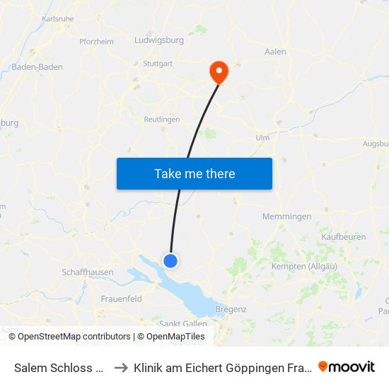Salem Schloss Salem to Klinik am Eichert Göppingen Frauenklinik map