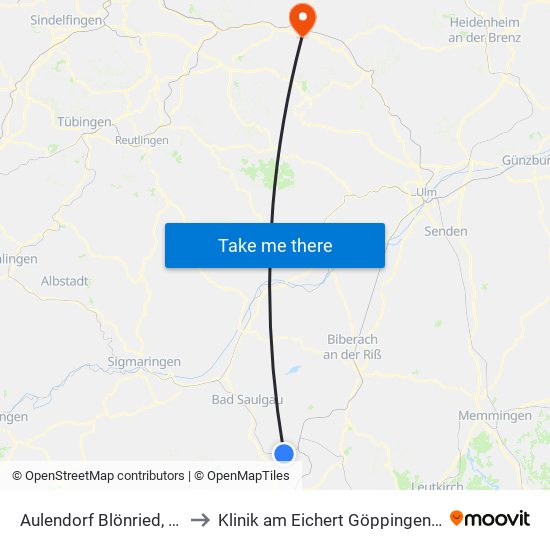 Aulendorf Blönried, St.Johann to Klinik am Eichert Göppingen Frauenklinik map