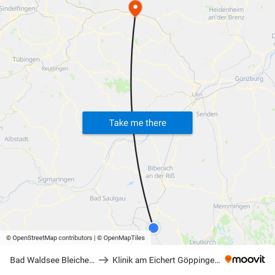 Bad Waldsee Bleiche/Stadthalle to Klinik am Eichert Göppingen Frauenklinik map