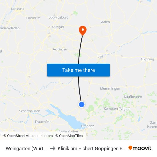 Weingarten (Württ) Linse to Klinik am Eichert Göppingen Frauenklinik map