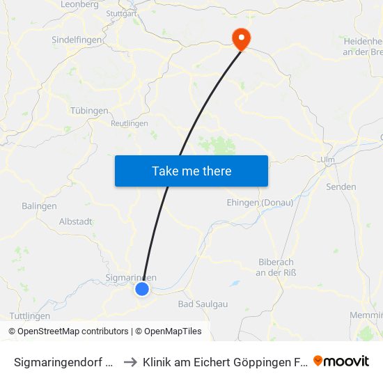 Sigmaringendorf Bahnhof to Klinik am Eichert Göppingen Frauenklinik map