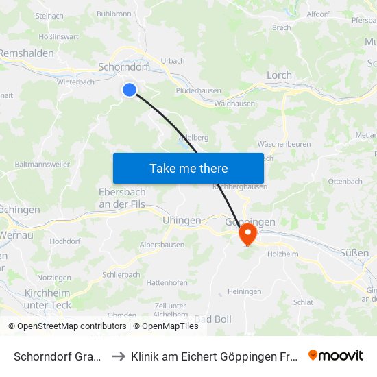 Schorndorf Grauhalde to Klinik am Eichert Göppingen Frauenklinik map
