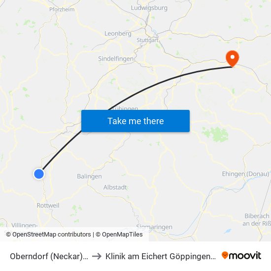 Oberndorf (Neckar) Bahnhof to Klinik am Eichert Göppingen Frauenklinik map