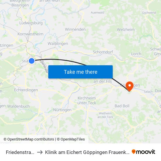 Friedenstraße to Klinik am Eichert Göppingen Frauenklinik map