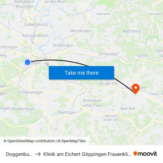 Doggenburg to Klinik am Eichert Göppingen Frauenklinik map