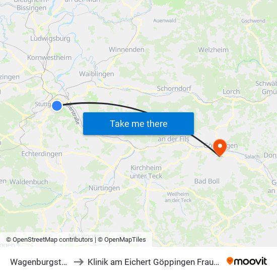 Wagenburgstraße to Klinik am Eichert Göppingen Frauenklinik map