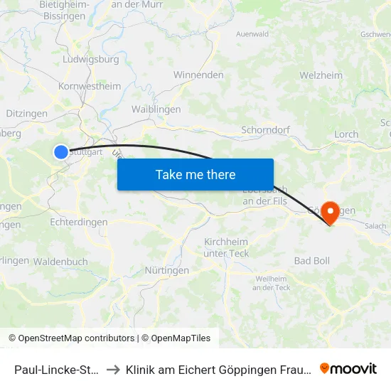 Paul-Lincke-Straße to Klinik am Eichert Göppingen Frauenklinik map