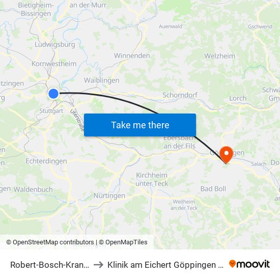 Robert-Bosch-Krankenhaus to Klinik am Eichert Göppingen Frauenklinik map