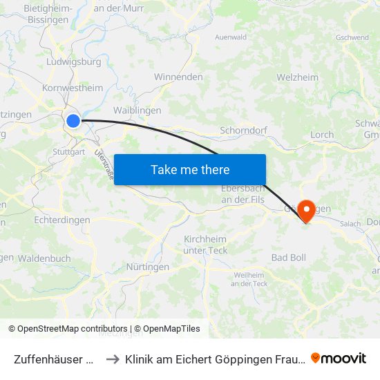 Zuffenhäuser Heide to Klinik am Eichert Göppingen Frauenklinik map
