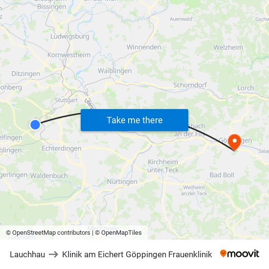 Lauchhau to Klinik am Eichert Göppingen Frauenklinik map