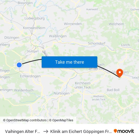 Vaihingen Alter Friedhof to Klinik am Eichert Göppingen Frauenklinik map