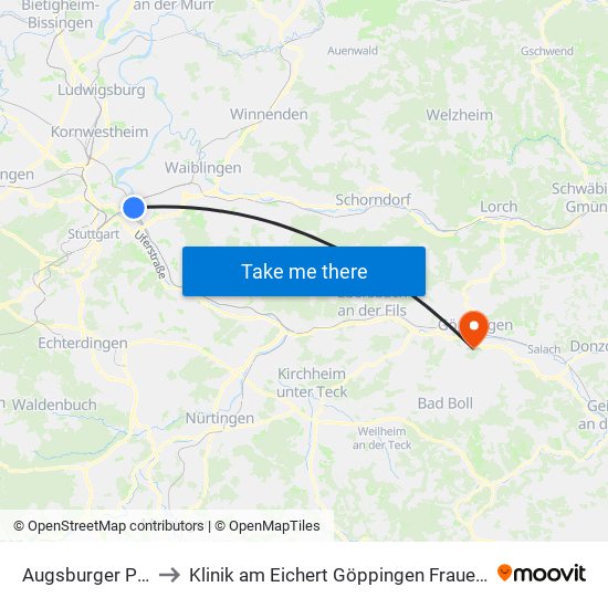Augsburger Platz to Klinik am Eichert Göppingen Frauenklinik map
