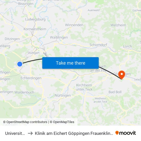 Universität to Klinik am Eichert Göppingen Frauenklinik map