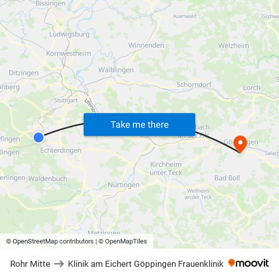 Rohr Mitte to Klinik am Eichert Göppingen Frauenklinik map